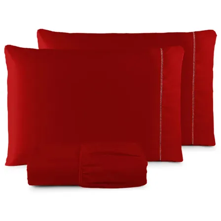 Jogo De Lençol 400 Fios Queen Bordo Liso 3 Peças Com Elástico Padrão Hotel