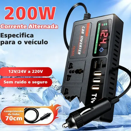 Inversor Conversor Carro 12v/24v Para Starlink Mini Ac 220v 200w 5portas Usb Tomada De Tipo C Lightning Tomada Para Carro Energia