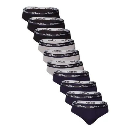 Kit 10 Cuecas Slip Go Tagless Masculina Zorba Cós Aparente Marinho Preto Grafite M