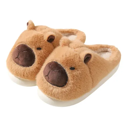 Pantufa Capivara Pelúcia Confortável Antiderrapante Fofos Marrom Liso 40-41