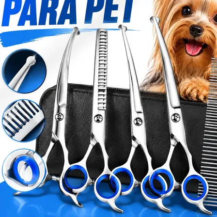 Kit 5 Tesoura Tosa Banho E Tosa Pet Shop Profissionais