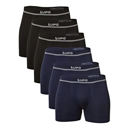 Kit 6 Cuecas Lupo Am Boxer Sem Costura 3 Cuecas  Blue Nights  + 3 Cuecas  Preto Liso Gg