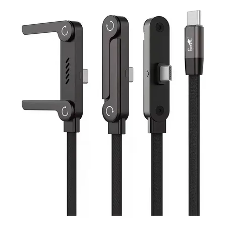 Cabo Carregador Invisível 2 Em 1 Type-c 240w Super Rápido De Dados Jogos Cotovelo De 1M De Telefone Dobrável De Carregamento Rápido Preto