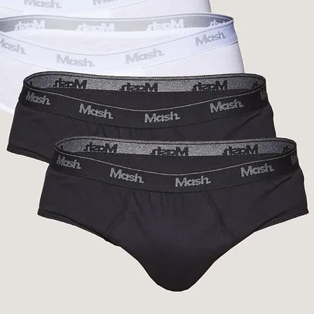 Kit 10 Cuecas Slip Algodão Básicas Com Elástico Logo Mash Branco Preto Cinza Mescla Claro Azul Jeans Azul Marinho Liso G