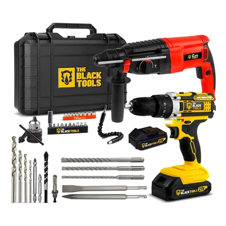 Martelete Rompedor Sds Plus Elétrica Com Fio 900W 220V Com Furadeira/Parafusadeira Impacto A Bateria 21V The Black Tools