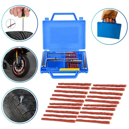 Kit Reparo Pneu Sem Câmara + Maleta 25 Remendos Moto E Carro