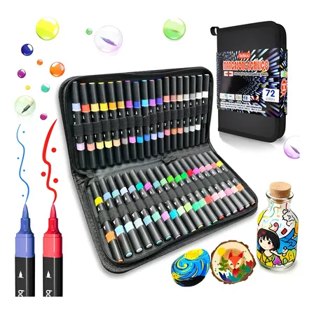 Kit Canetas Marcador Acrílico Prova 72 Cores Colorida Brush 72 Cores