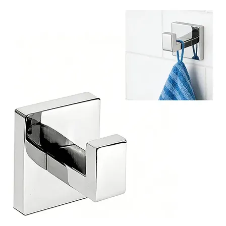 Suporte Gancho Cabide Parede Quadrado Banheiro Inox Prateado Brilhante Prateado