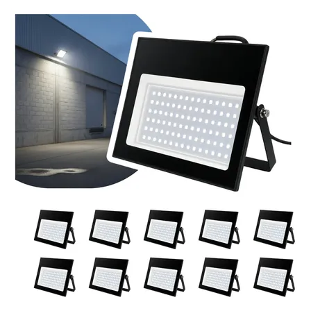 Kit 10 Refletor Holofote Led Smd 400w Prova Dágua Luz Frio 127/220v Preto Branco-frio