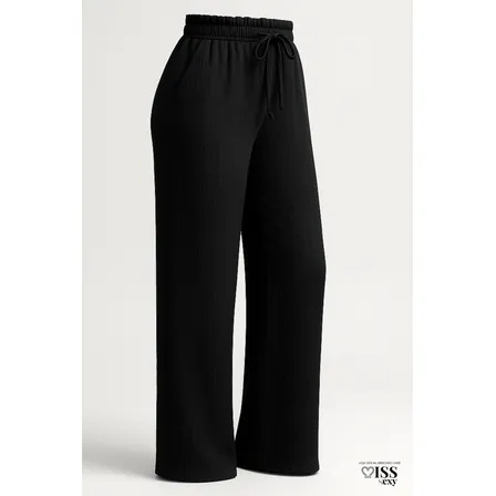 Calça Feminina Alfaiataria Wide Leg Social Pantalona Preta G