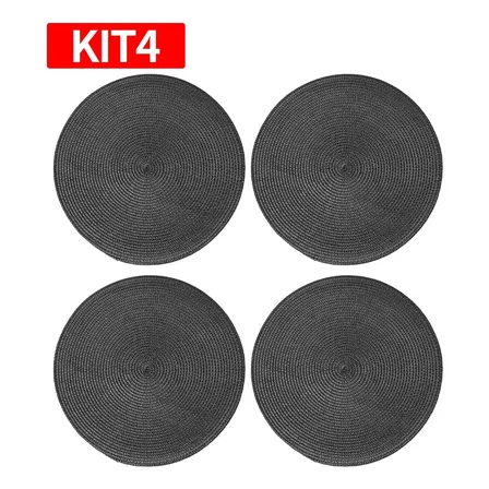 Kit4 Jogo Americano Redondo Sousplat Mesa Posta Cozinha Preto