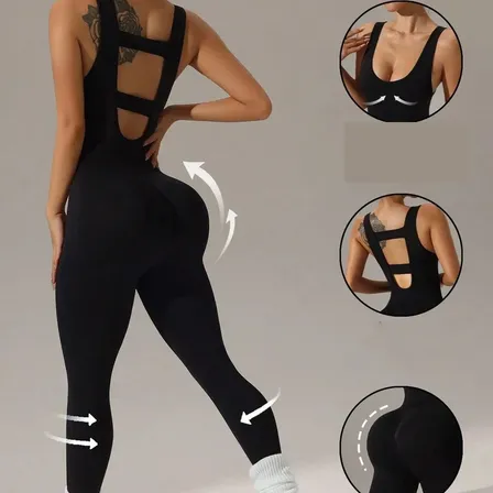 Macacão Fitness Feminino Costas Abertas Modelador Preto Liso M