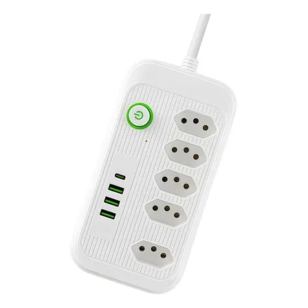 Extensão 5 Tomadas E 3 Usb 1 Pd Led Bivolt Power 110v/220v Branco 127/220v