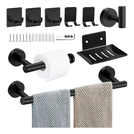 Kit 9 Conjunto Acessorios Suporte Banheiro Lavabo Inox