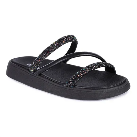 Sandália Moleca Papete Feminina Brilho Glitter Slide Nude