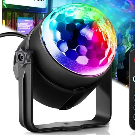 Mini Globo de Luz LED RGB para Festa com Controle Remoto e Som Ativado