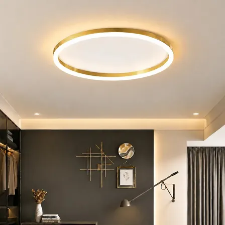 Plafon led Sobrepor, Luminária de Teto Slim Redonda Moderna 40cm com 3 Cores de Luz Bivolt para Sala Quarto Cozinha Tieesa Dourado