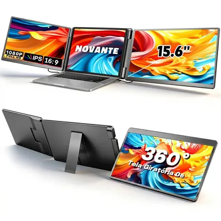 Monitor Portátil NOVANTE de 15.6" Full HD para Laptop, Tela Dupla e Rotação 360°