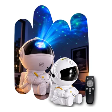 Mini Astronauta Projetor Estrelas Galáxia Luminária Noturna Branco Preto 127/220v