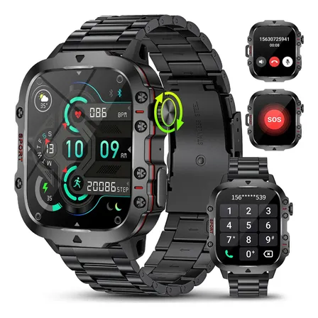 Relógio Inteligente Homens Smartwatch Original Esportivo Preto Aço Inoxidável