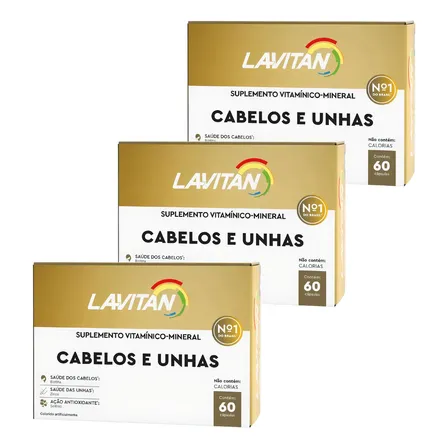 Suplemento em cápsula Cimed Alimentar polivitamínico mineral Lavitan Mais Hair Sem sabor 3 kits de 60 un