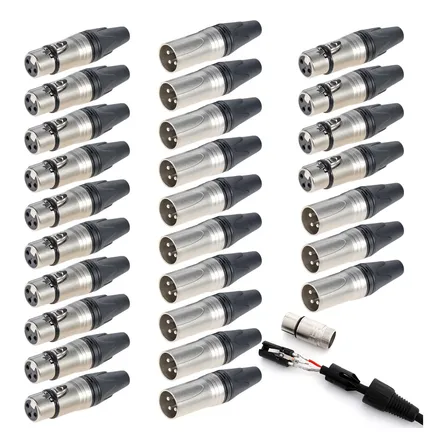 Kit 20 Conectores Xlr ( Macho E Fêmea),ideal Para Microfone Prata E Preto