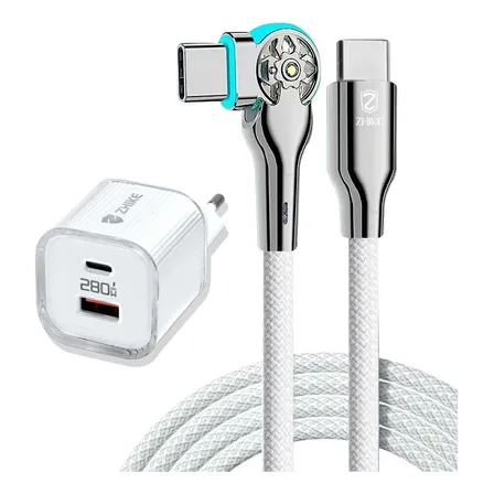 Carregador 280w Gan Cabo Tipo C Rotativo Nylon Trancado 1m Branco