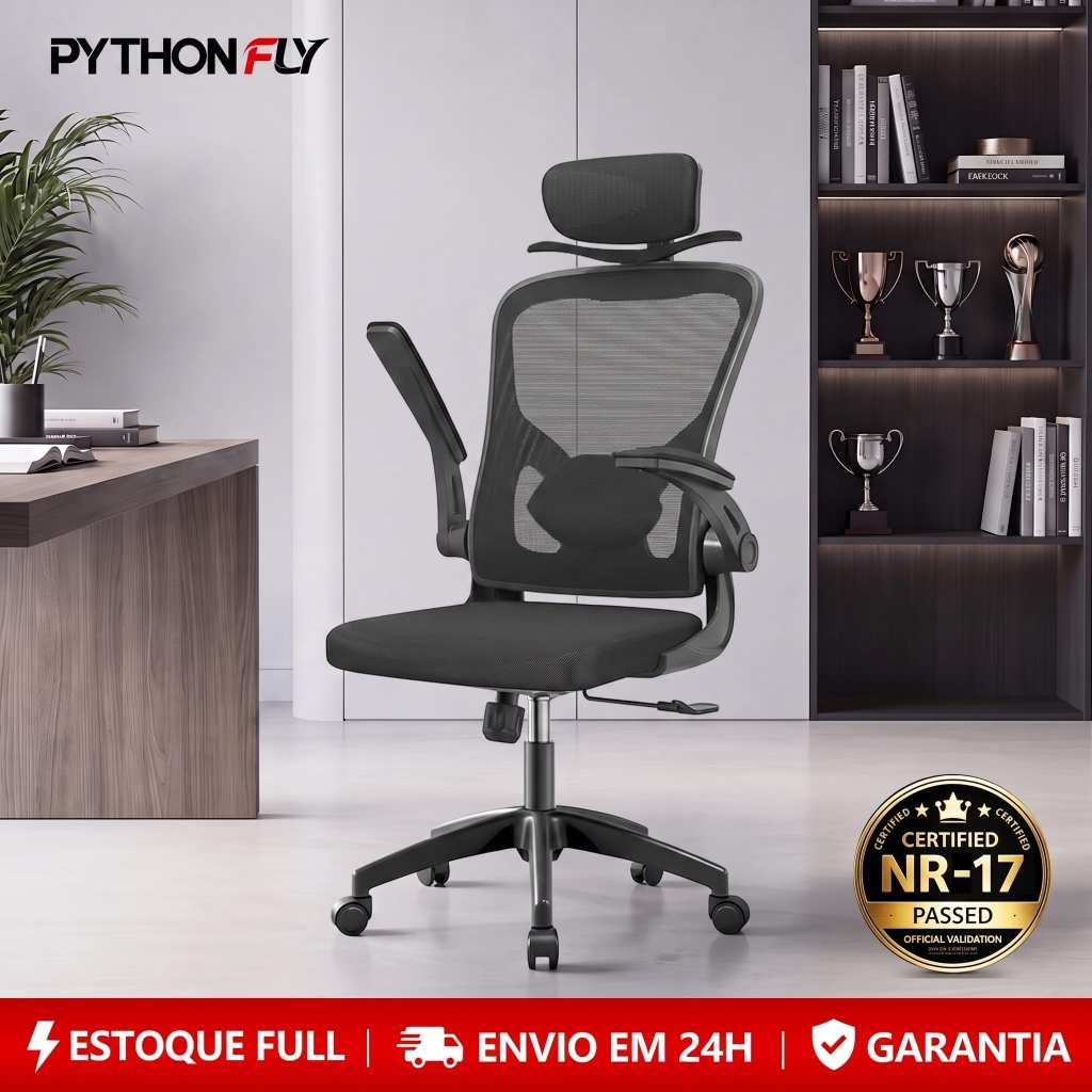 Cadeira De Escritório Ergonômica Presidente Giratória Tela Mesh Reclinável Com Cabide 200kg