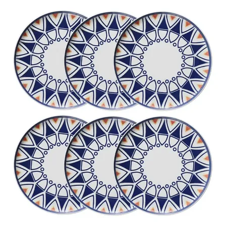 Jogo De 6 Pratos Rasos 26 Cm Oxford Flat Sevilha Colorid em Cerâmica