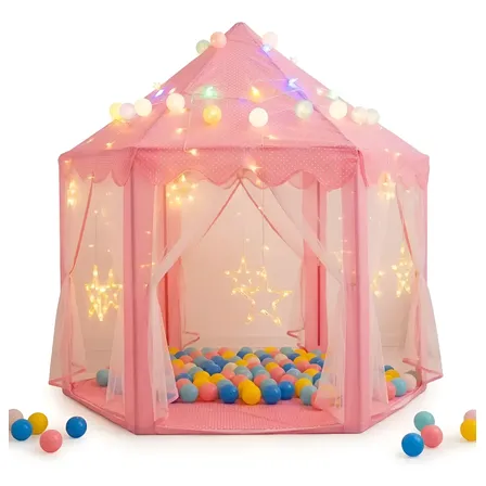 Barraca Infantil Tenda Iluminada Cabana Rosa Castelo Menina Rosa
