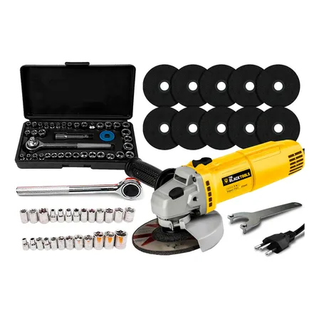 Esmerilhadeira Lixadeira Angular 4.1/2 780W 11000 Rpm E Discos De Corte + Jogo De Chave Catraca 40 Peças The Black Tools